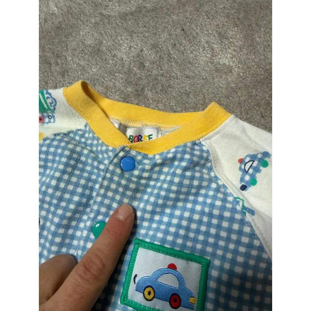 Vintage Rainbow Gymboree Infant Boys Blue Green Plaid Trucks One Piece 6-12 mo